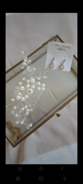 Grzebyk do włosów + kolczyki - piękny ślubny zestaw