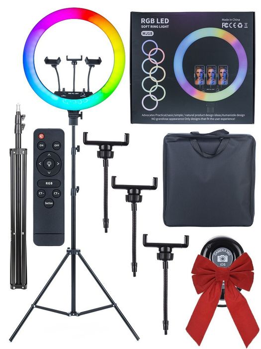 Набор блогера 4в1.Кольцевая лампа 26см RGB,штатив 2м,держатель.