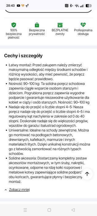 Balustrada poręcz na schody, taras