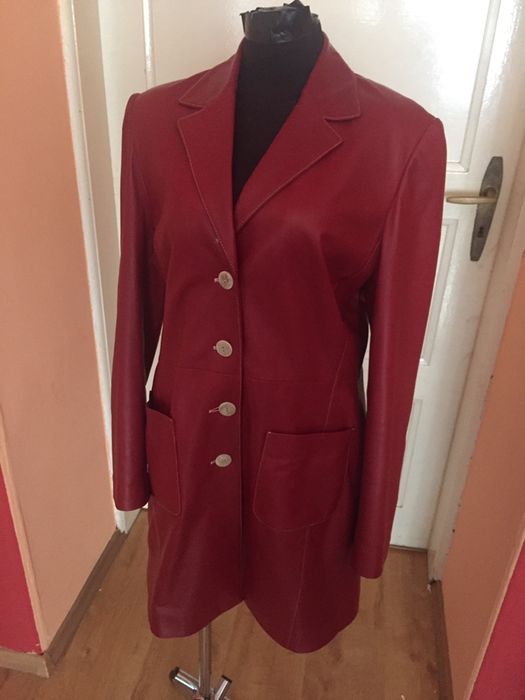 Płaszcz skórzany czerwony 42