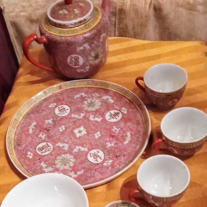 Antigo conjunto para chá porcelana chinesa – 7 itens. Mid-to-late 20th-cent