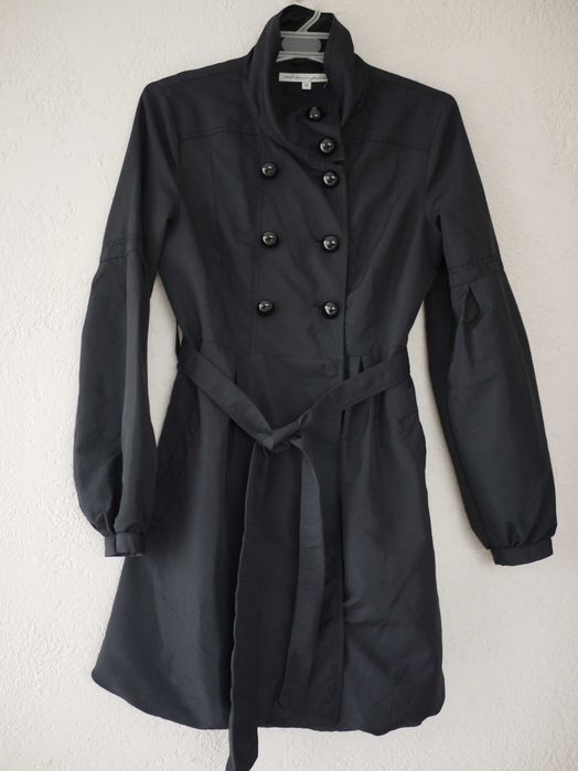 Płaszczyk/ parka czarna, wysoki kołnierz, bombka, z paskiem, M