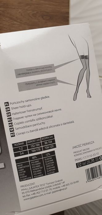 Pończochy samonośne opalone lub czarne 3/4 20 DEN lub 1/2