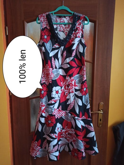 Lniana sukienka w kwiaty