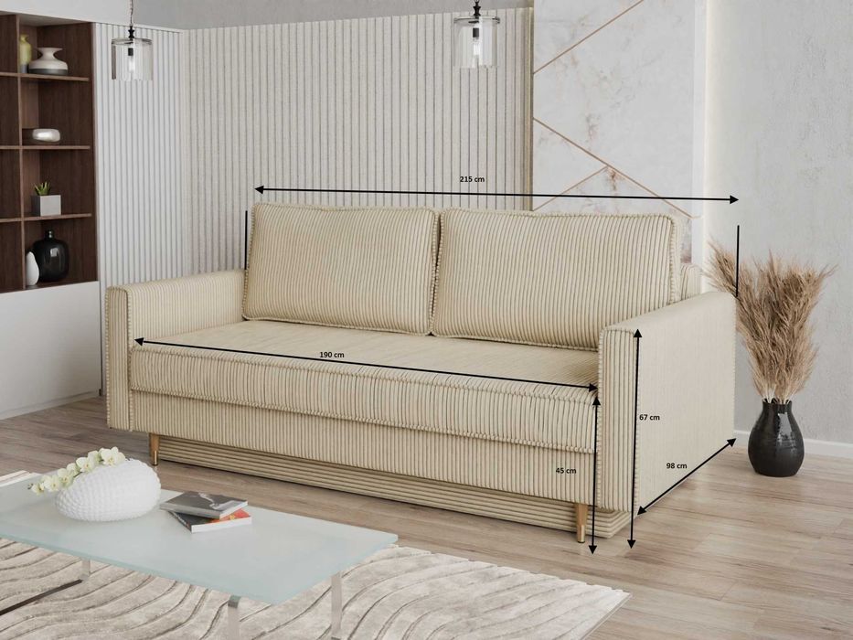 sztruksowa kanapa z funkcją spania