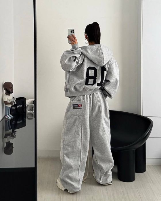 Теплий обʼємний жіночий костюм на флісі Оверсайз Худі (зип)+Штани