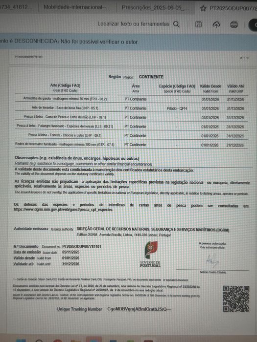 Barco pesca profissional - Peniche - licença covos e outras