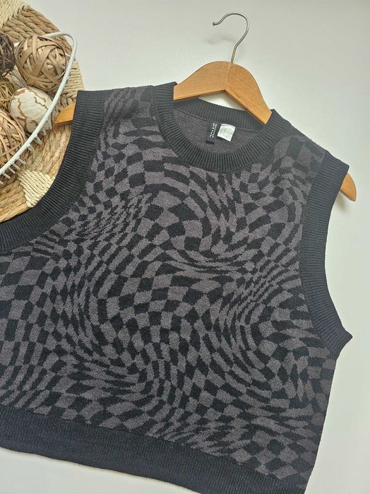 Divided By H&M dzaninowy sweter-kamizelka w kartkę iluzja