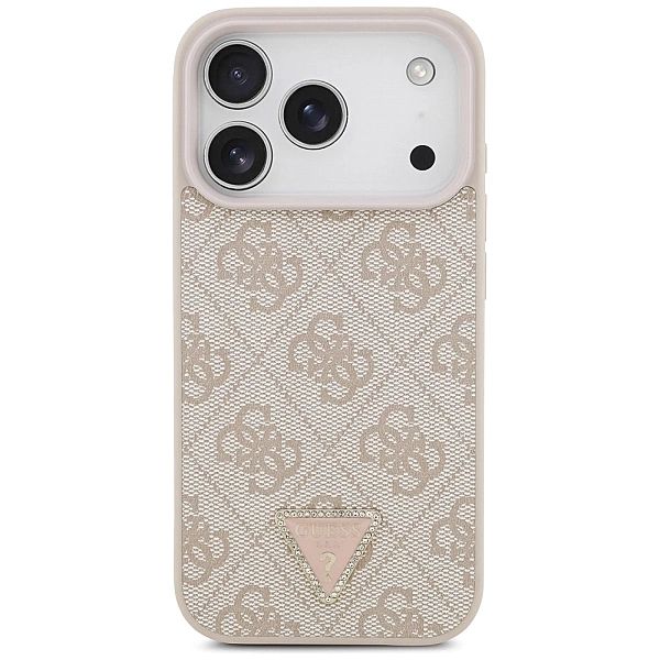 Etui Guess Leather 4G Triangle Strass MagSafe na iPhone 17 Pro - różow