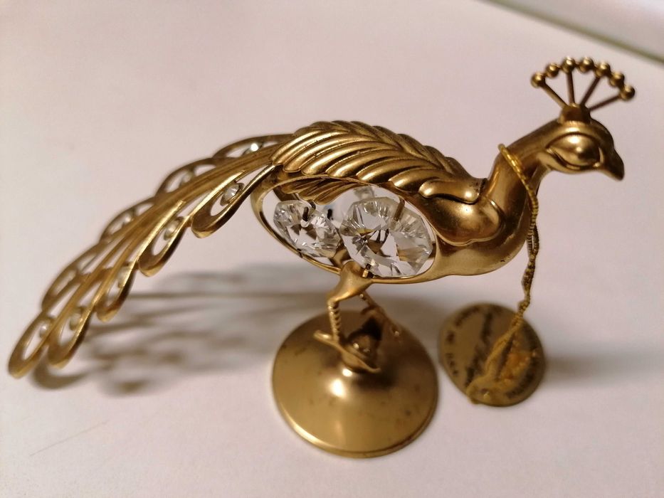 Pavão com cristais Swarovski plaque ouro 24K, Crystal Delight Mascot