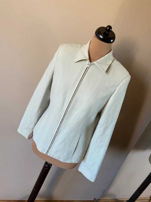 L xl sergio donna lekka kurtka krem ecru len linien kolnierzyk