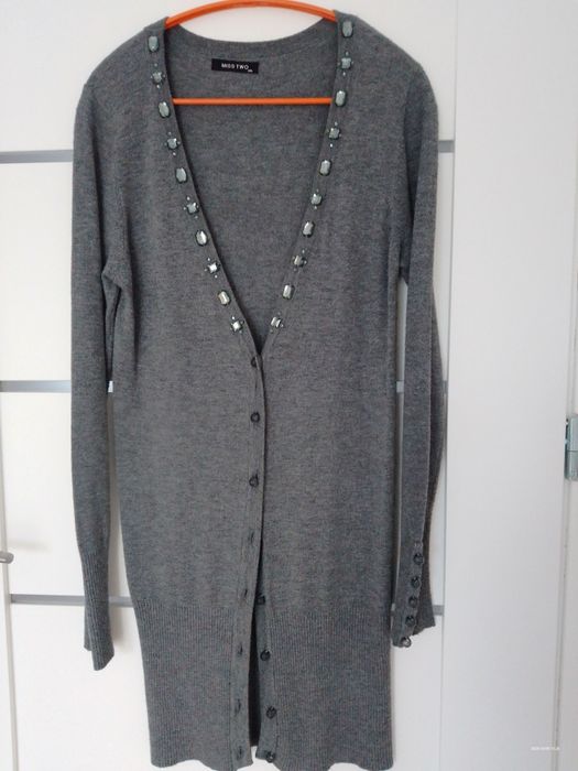 Długi kardigan sweter damski wełna i kaszmir