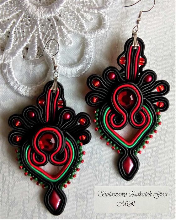 Folkowe kolczyki wzorowane na góralskiej parzenicy - różna kolorystyka