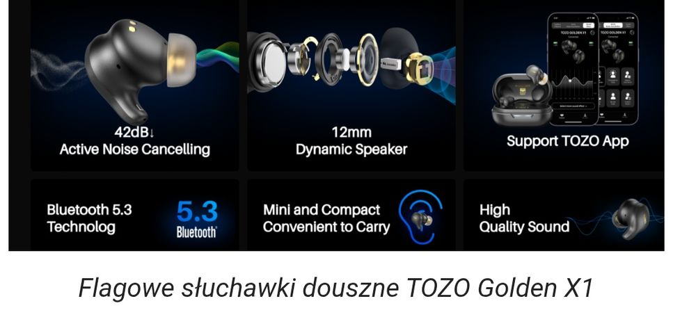 Słuchawki TWS TOZO Golden X1 stworzone dla entuzjastow hi-fii