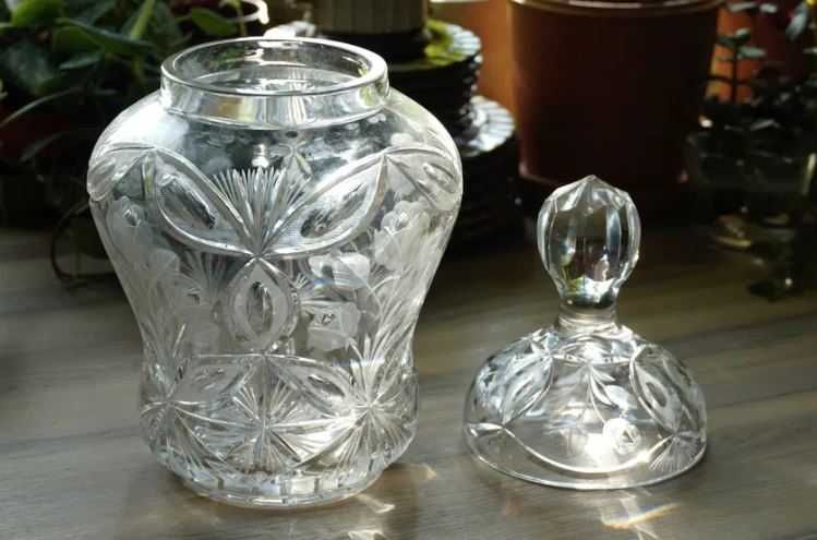 Bardzo duza waza krysztalowa bomboniera szkło prl wielka