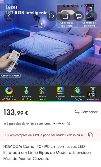 Cama nova homcom 140x190 com luzes led