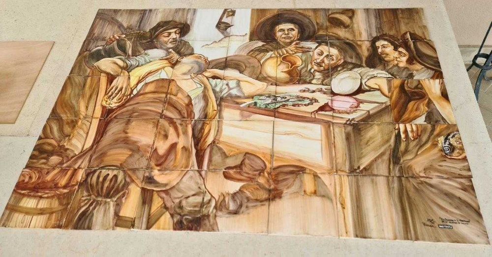 Painel 35 azulejos - "Festejando o S. Martinho" de um quadro de Malhoa