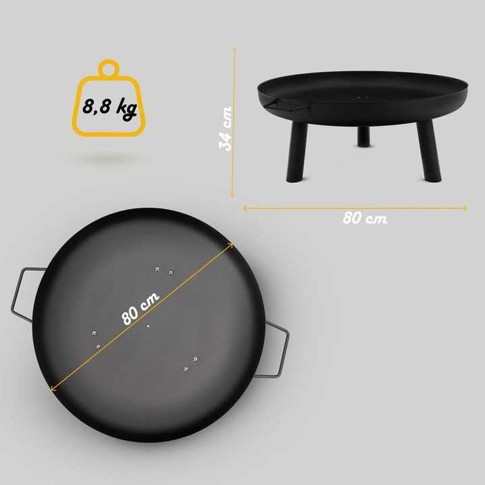 Palenisko ogrodowe 80 cm stalowe czarne XXL do ogniska