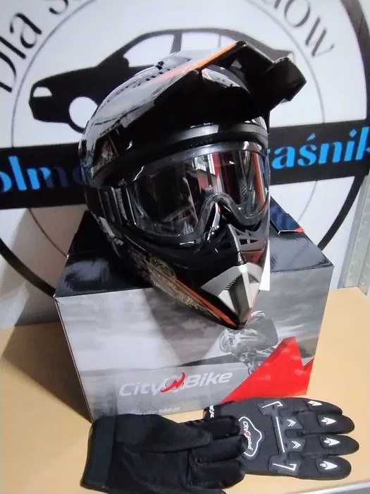 Zestaw CROSS quad atv hulajnoga Kask czarny + rękawice i gogle