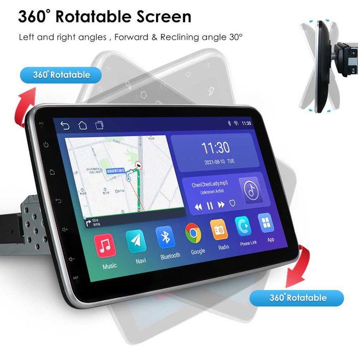 Auto Radio 10.1"  Android 14  1 Din painel destacável