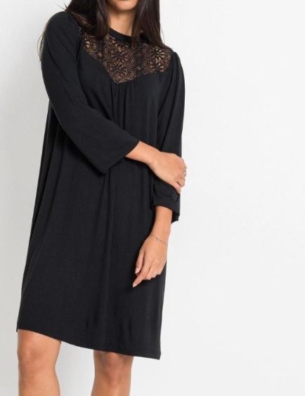 B.P.C czarna sukienka prosta z koronką ^36/38