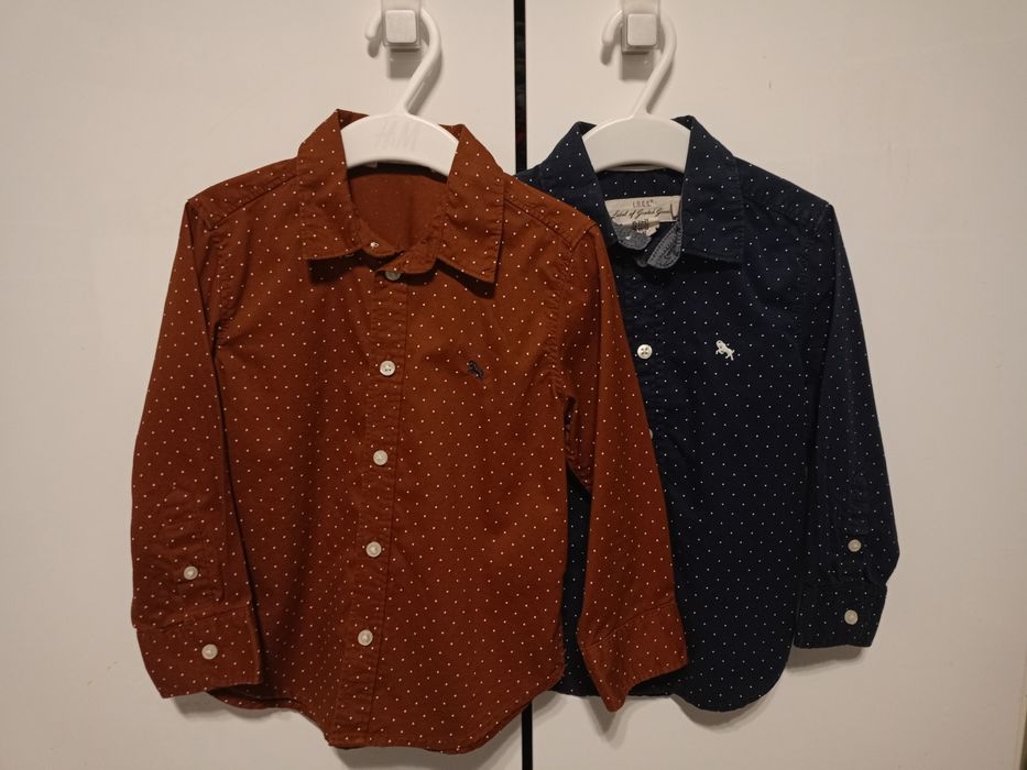 Dwie koszule w kropki brąz granat H&M 92