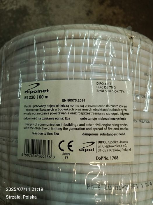 Kabel koncentryk antenowy Dipol 100m rdzeń MIEDŹ