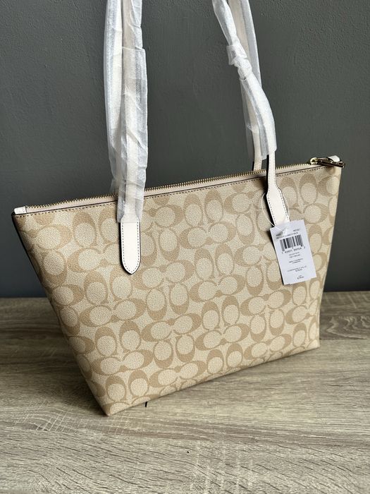 Сумка шопер Coach Zip Tote коричнева/бежева