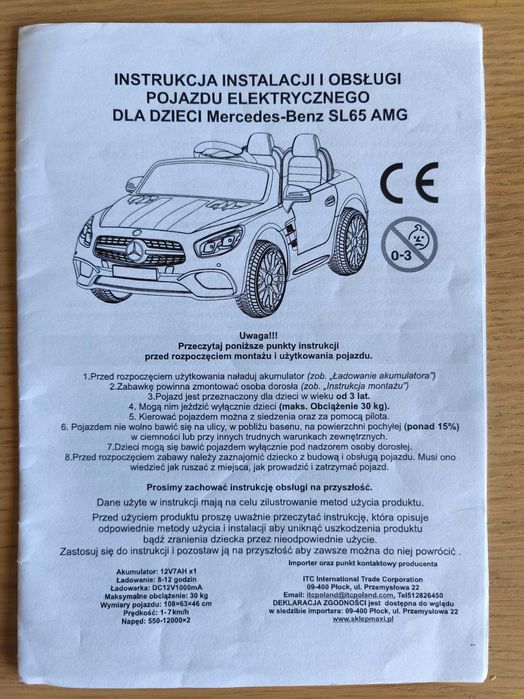 Pojazd elektryczny na akumulator Mercedes-Benz SL65 AMG Black
