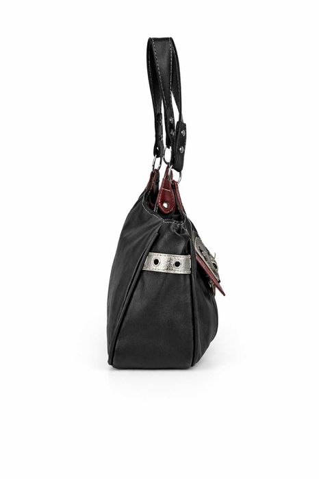 Czarna Torebka Damska z Metalowymi Zdobieniami + Bransoletka GRATIS