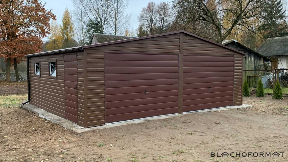 Garaż blaszany 7x6 konstrukcja profil zamknięty ocynk drewnopodobny