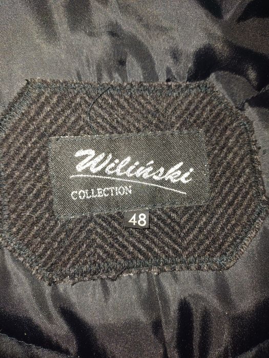 Płaszcz czarny męski wełna kaszmir XL wiliński jodełka