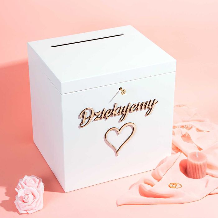 Drewniana skrzynka na koperty ślubne z grawerem pudełko na wesele ślub