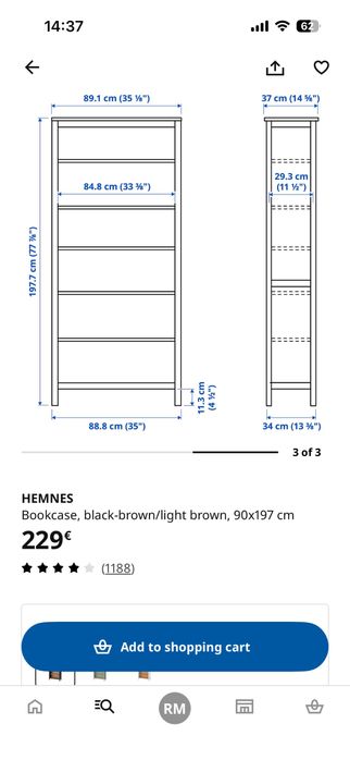 Estante Hemnes preto-castanho/castanho claro 90 x 197cm