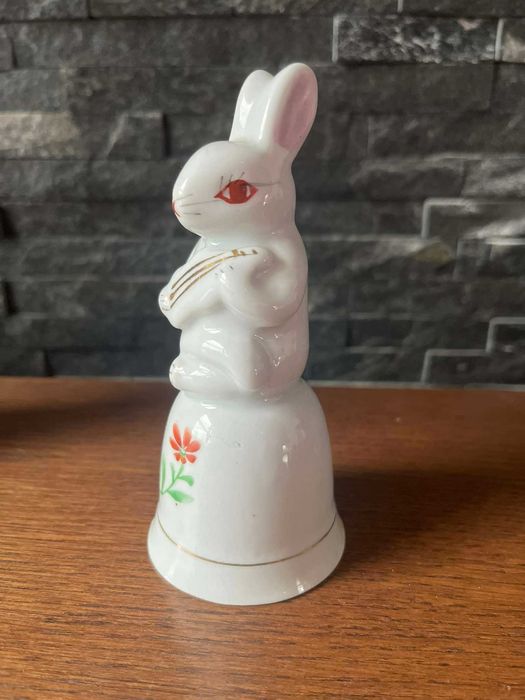 Zając królik porcelanowy dzwoneczek dzwonek