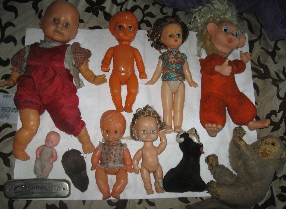 Lalka Lala Piesek Miś Plastuś Harmonijka Bąk Zabawka z PRL Polskie