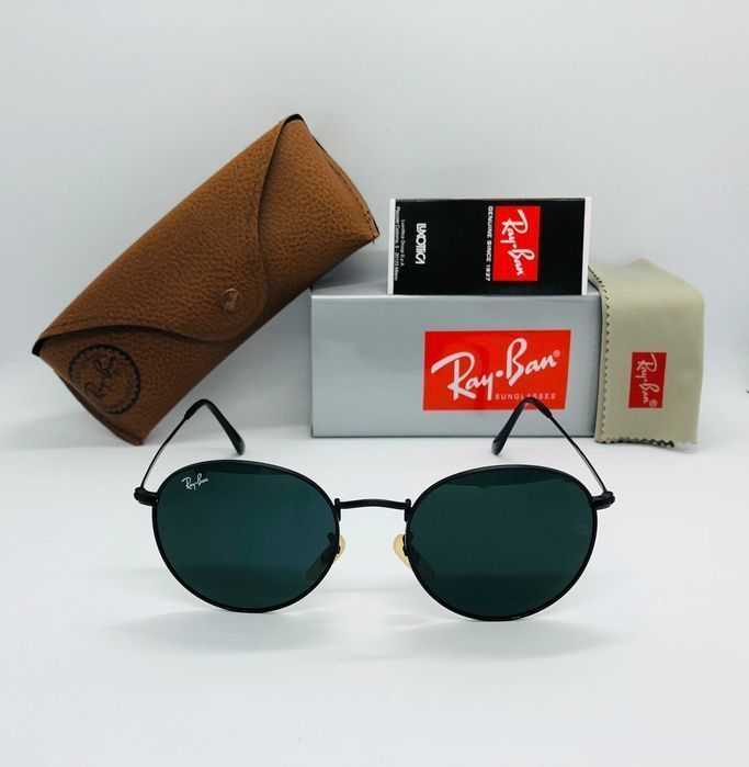 Солнцезащитные круглые очки Ray Ban Round Metal 3447 Black 54мм стекло