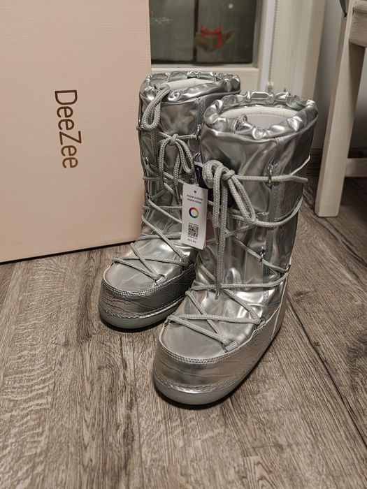 Nowe śniegowce buty zimowe 38/39 DeeZee srebrne ciepłe