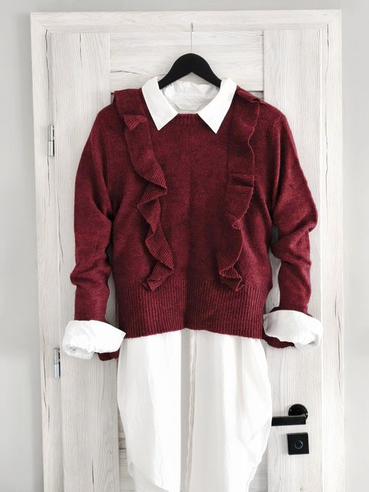 Sweter Damski Casualowy Alpaka Burgundowy ZARA rozmiar M
