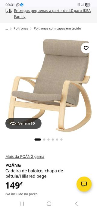 POÄNG Cadeira de baloiço, chapa de bétula/Hillared bege