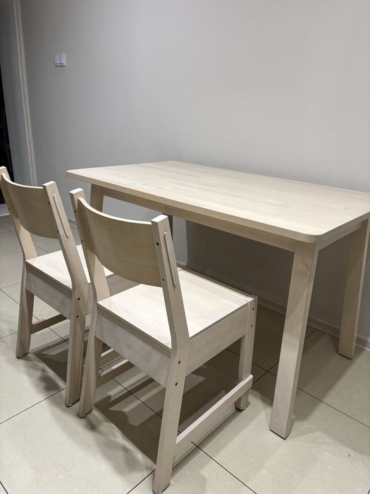 Stół Ikea Norraker oraz 2 krzesła - biala brzoza