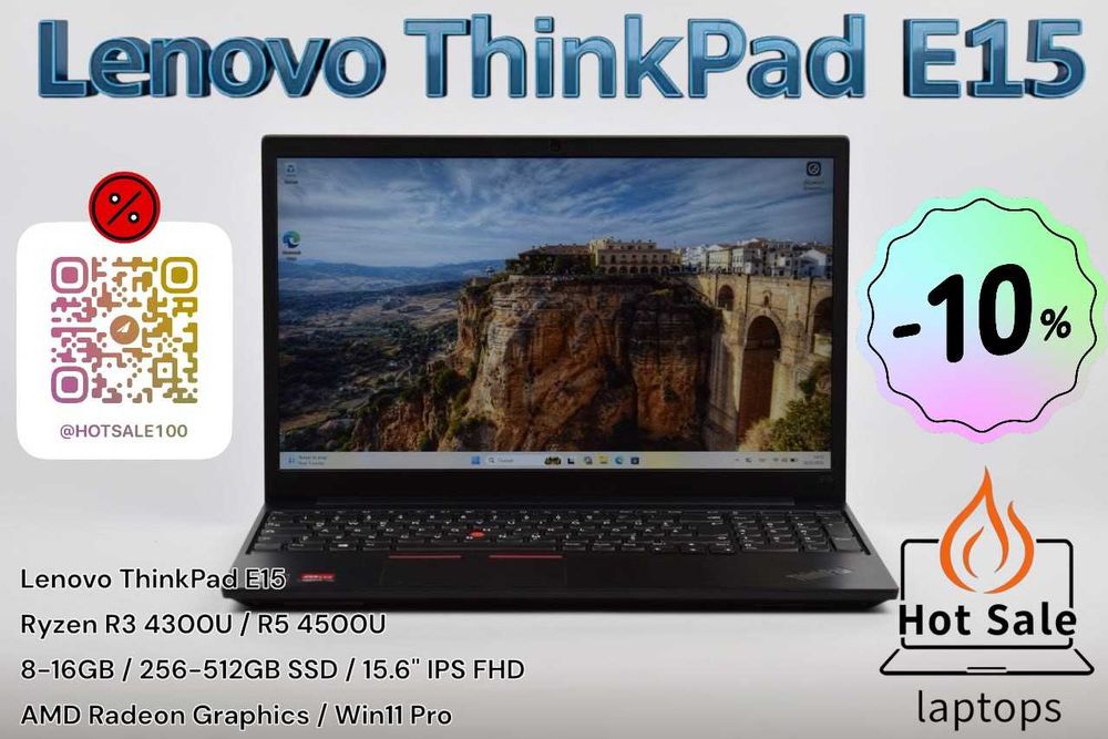 Розпродаж! Ноутбук Lenovo ThinkPad E15 Ryzen R3/R5 8-16gb / 256-512 SSD / 15.6" FHD IPS