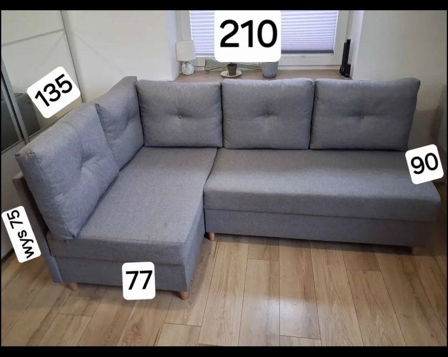 Narożnik rozkladany sofa powierzchnia spania 140-210 zaledwie 3 lata od zakupu stan bardzo dobry nowy 2200 zl