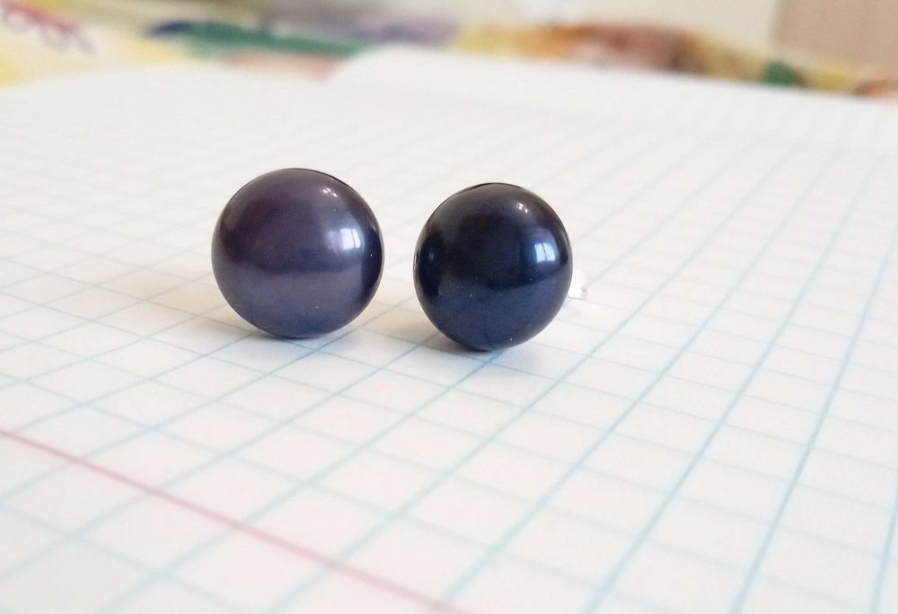 Сережки срібло 925 проби, гвоздики, натуральні темні перлини