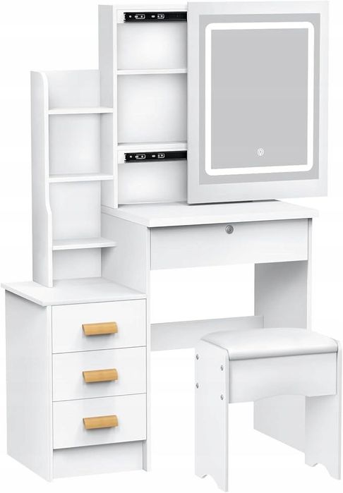 TOALETKA DO MAKIJAŻU z Lustrem LED i Taboretem dla Dziewczynki Kobiety