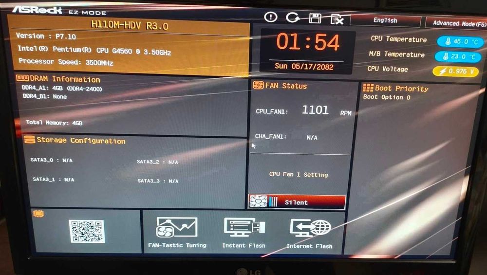 материнская плата + процессор Asrock H110M-HDV + Pentium g4560