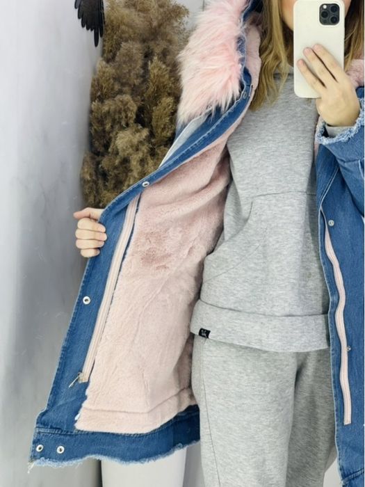 Жіноча джинсова парка на теплому хутрі