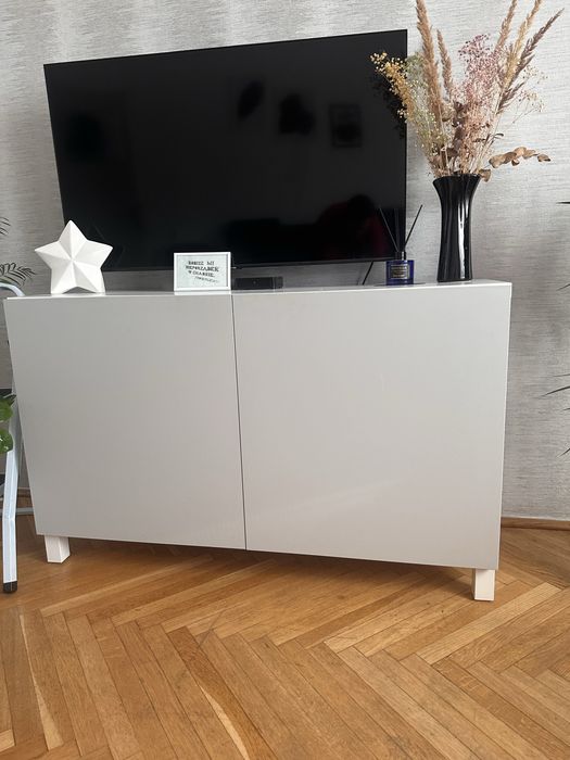 Szafka IKEA BESTA biała + jasnoszare fronty 120 cm
