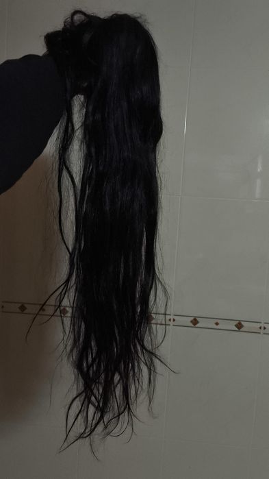 Peruca de cabelo humano preto 80cm