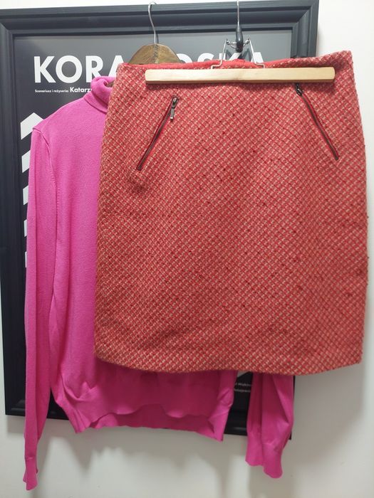 NOWA! Wełniana spódnica Marks&Spencer (M&S) r. 38, czerwony tweed mini